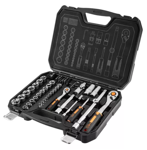 NEO TOOLS Dugókulcskészlet + bitkészlet 1/2", 1/4", 73db 25 év garanciával 10-054