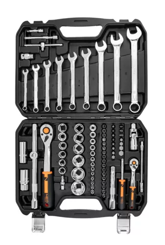 NEO TOOLS Dugókulcskészlet + szerszámkészlet 1/2", 1/4", 82db 25 év garanciával 10-059