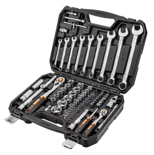 NEO TOOLS Dugókulcskészlet + szerszámkészlet 1/2", 1/4", 82db 25 év garanciával 10-059