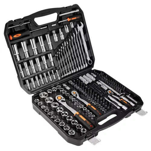 NEO TOOLS Dugókulcskészlet + szerszámkészlet 1/4", 3/8", 1/2", 219db 25 év garanciával 10-076