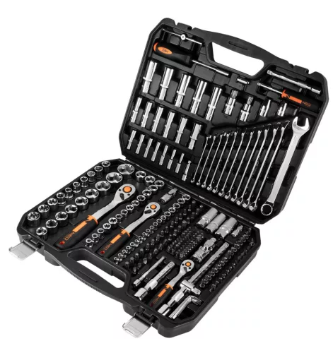 NEO TOOLS Dugókulcskészlet + szerszámkészlet 1/4", 3/8", 1/2", 219db 25 év garanciával 10-076