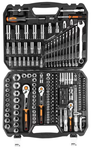 NEO TOOLS Dugókulcskészlet + szerszámkészlet 1/4", 3/8", 1/2", 219db 25 év garanciával 10-076