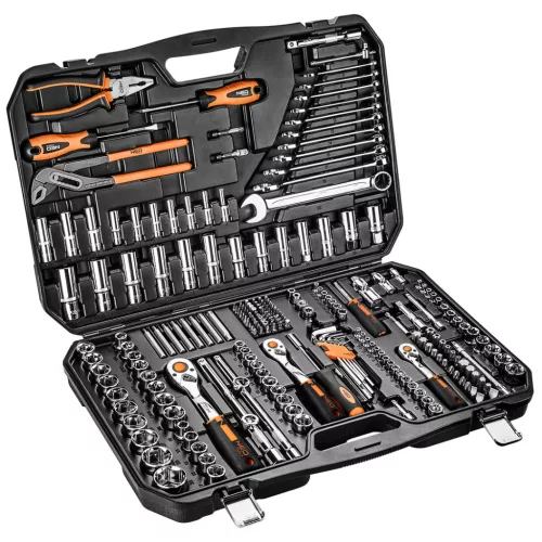 NEO TOOLS Dugókulcskészlet + szerszámkészlet 1/4", 3/8", 1/2", 233db 25 év garanciával 10-078