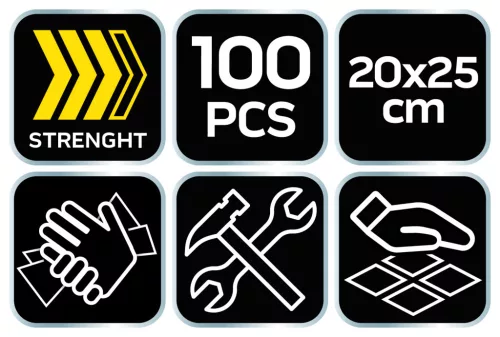 NEO TOOLS Kéztisztító kendő, 100 lap, ragasztó, gyanta, szilikon, lakk, festék, poliuretán hab és polimer 10-407
