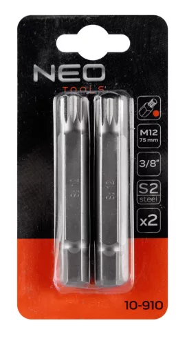 NEO TOOLS Spline bit, 3/8", M12x75mm, S2, 2db 10-910