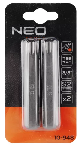 NEO TOOLS Torx bit, 3/8", T55x75mm, S2, 2db 10-948
