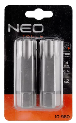NEO TOOLS Torx bit, 3/8", T100x75mm, CRV, 2db 10-960