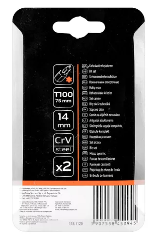NEO TOOLS Torx bit, 3/8", T100x75mm, CRV, 2db 10-960