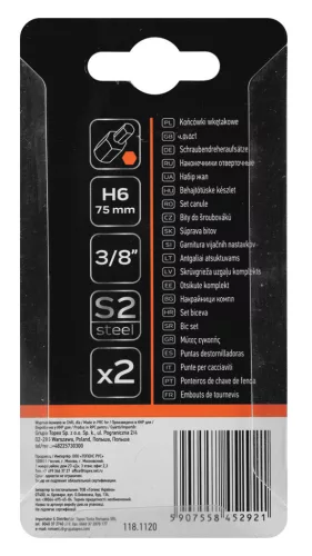 NEO TOOLS Imbusz bit, 3/8", 6x75mm, S2, 2db 10-982
