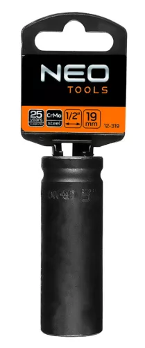 NEO TOOLS Hosszú Gépi dugókulcs 1/2", 19mm, Cr-Mo 12-319