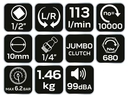 NEO TOOLS Pneumatikus ütvecsavarozó, 1/2", 1300Nm 2 év garanciával 14-006
