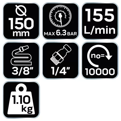 NEO TOOLS Pneumatikus excentercsiszoló 150mm, vákumos porelszívással 2 év garanciával 14-013