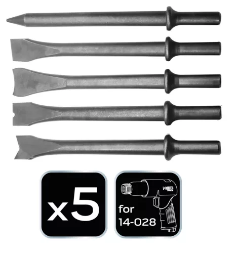 NEO TOOLS Vésőszár készlet pneumatikus vésőkalapácshoz 5db 14-029