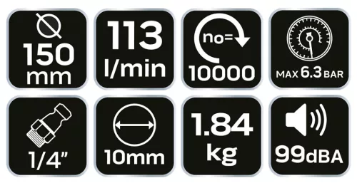 NEO TOOLS Pneumatikus excentercsiszoló 6", 9 000rpm 2 év garanciával 14-510
