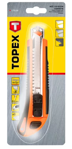 TOPEX Törhető pengés kés 18mm, fém vezetősín 17B168