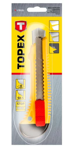 TOPEX Törhető pengés kés 18mm, fém vezetősín 17B191