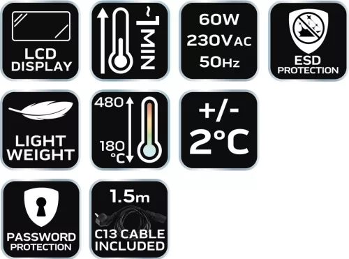 NEO TOOLS Forrasztó állomás, 60W, 180-480°C 2 év garanciával 19-200