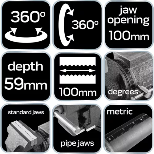 NEO TOOLS Satu 100mm, fémipari 360 fokban forgatható 35-030