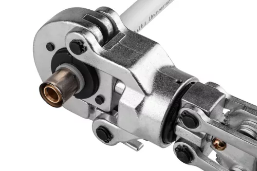 NEO TOOLS Csőcsatlakozó prés készlet PEX csatlakozókhoz, cserélhető fejekkel, csőkalibráló szerszámmal 02-445