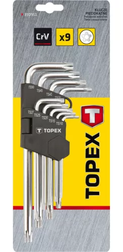 TOPEX Torxkulcs (ötágú) készlet TS10-50 9db, HOSSZÚ LYUKAS 35D951
