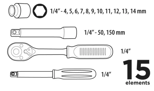 Top Tools Dugókulcskészlet 1/4", 15db 38D525
