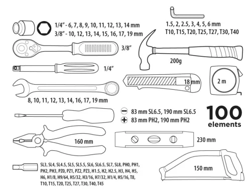 Top Tools Szerszámkészlet 1/4", 3/8", 100db 38D535