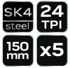 NEO TOOLS Fémfűrészlap készlet 150mm, 5db, 24TPI, egyoldalas 43-350
