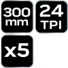 NEO TOOLS FÉMFŰRÉSZLAP készlet 300x12, 5mm, 5db, HSS Bimetal 43-355