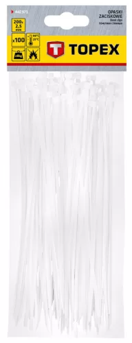 TOPEX KÁBELKÖTEGELŐ, gyorskötöző, 2,5mm x 200mm, fehér, 100db 44E971