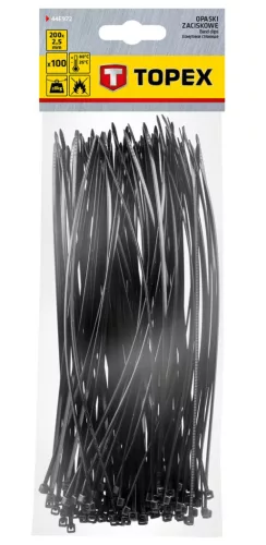TOPEX KÁBELKÖTEGELŐ, gyorskötöző, 2,5mm x 200mm, fekete, 100db 44E972