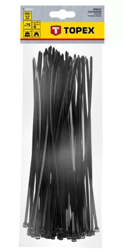 TOPEX KÁBELKÖTEGELŐ, gyorskötöző, 4,8mm x 300mm, fekete, 75db 44E980