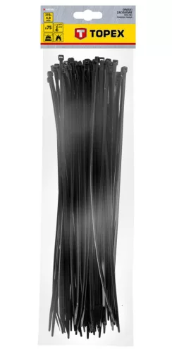 TOPEX KÁBELKÖTEGELŐ, gyorskötöző, 4,8mm x 370mm, fekete, 75db 44E982