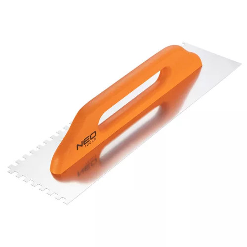 NEO TOOLS Acél simító, fogazott, rozsdamentes, 480x128mm, 8x8x8mm, fa markolat 50-182