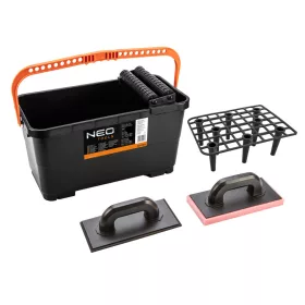   NEO TOOLS Burkolókészlet, csempéző: 24L vödör ráccsal, görgővel, gumi és puha szivacsos simítóval 50-254