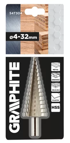 GRAPHITE Lépcsős fúró, HSS, 4-32mm 54T304