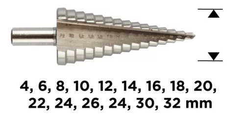 GRAPHITE Lépcsős fúró, HSS, 4-32mm 54T304