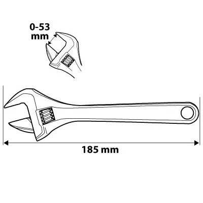 NEO TOOLS Állítható villáskulcs, csavarkulcs rövid, 185mm, 0-53mm 25 év garanciával 03-022