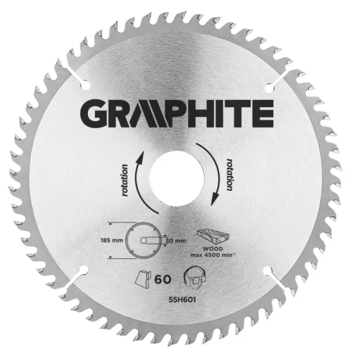 GRAPHITE Körfűrészlap keményfém fogakkal, 185x30mm, 60 fog 55H601