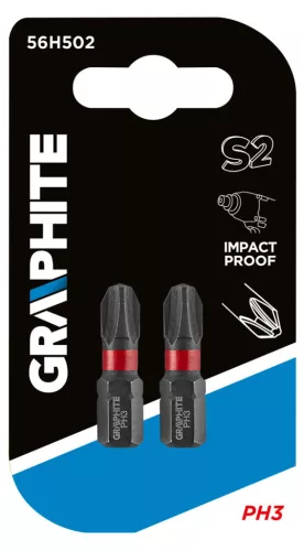 GRAPHITE Torziós ütvecsavarozó bit PH3x25mm, 2db 56H502