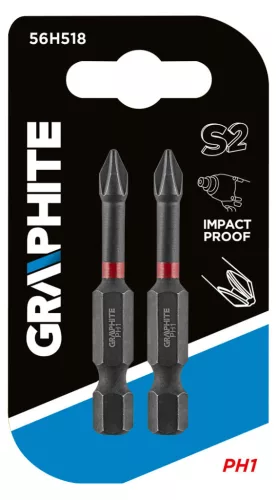 GRAPHITE Torziós ütvecsavarozó bit PH1x50mm, 2db 56H518