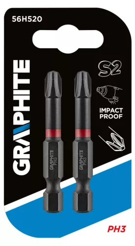 GRAPHITE Torziós ütvecsavarozó bit PH3x50mm, 2db 56H520