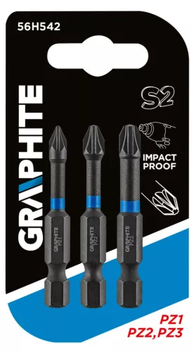 GRAPHITE Torziós ütvecsavarozó bit PZ1/2/3x50mm, 3db 56H542