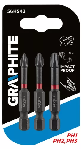 GRAPHITE Torziós ütvecsavarozó bit PH1/2/3x50mm, 3db 56H543