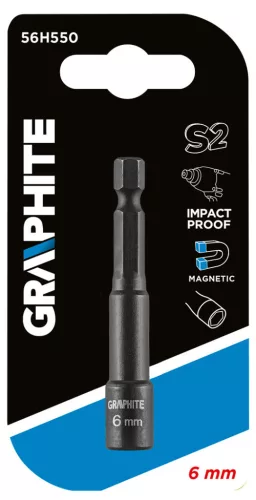 GRAPHITE Csavarbehajtó ütvecsavarozókhoz, hatlapú, mágneses, 6mm 56H550