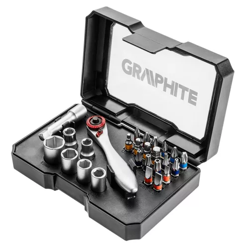 GRAPHITE Dugókulcskészlet + bitkészlet, 26db 56H604
