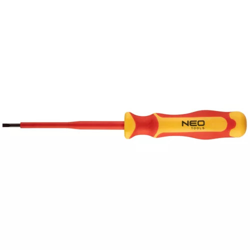 NEO TOOLS Csavarhúzó lapos, 1000V, szigetelt, 0.6x3x100mm, S2 acél 25 év garanciával 04-131