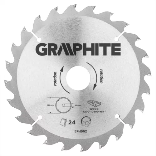 GRAPHITE Körfűrészlap keményfém fogakkal, 185x30mm, 24 fog 57H662