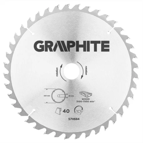 GRAPHITE Körfűrészlap keményfém fogakkal, 250x30mm, 40 fog 57H684