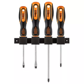   NEO TOOLS Csavarhúzó készlet, fali tartóval, 4db 25 év garanciával 04-191