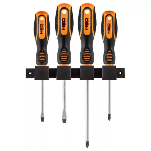 NEO TOOLS Csavarhúzó készlet, fali tartóval, 4db 25 év garanciával 04-191